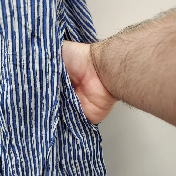 GAP Women's Blue White Distressed Stripe Silk Blend Lined Babydoll‎ Dress Size S - Picture 3 of 8